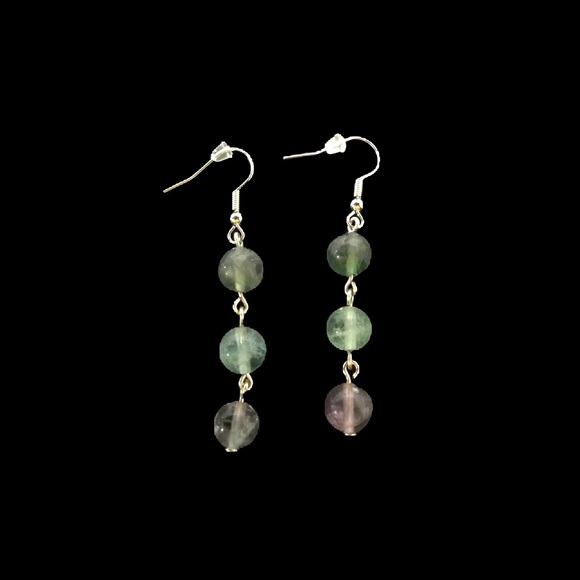 Handmade flourite stone dangle earrings - Picture 1 of 3